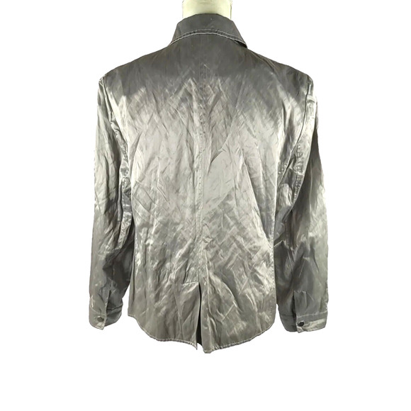 Chico's Women's Jacket Size 1 Gray Green Metallic Snap Long Sleeve Crinkle Y 2 K - Picture 11 of 11